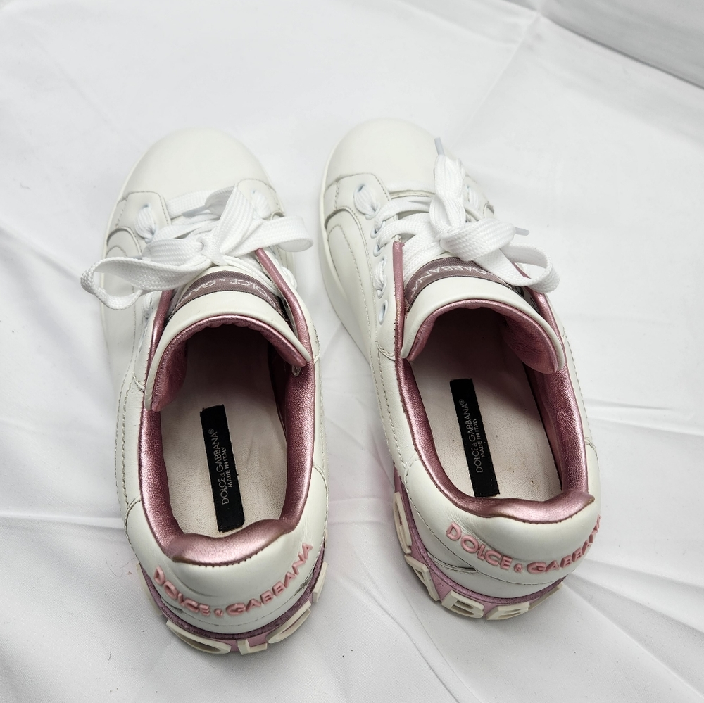 Authenticated Dolce & Gabbana Women Pink & White Sneakers Shoes Size 7/37.5 - Picture 7 of 16